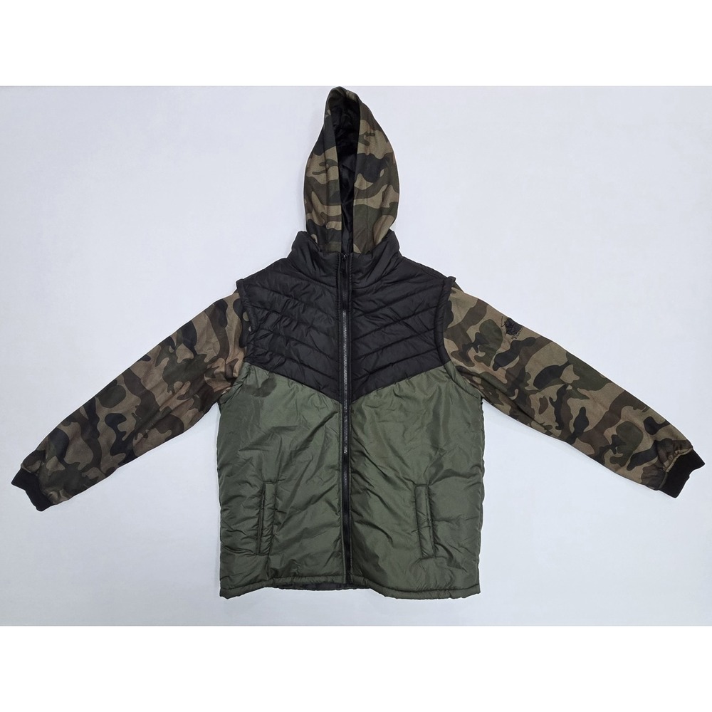 Beverly Hills Polo Club Mens Camo Puffer Jacket Hooded Colorblock Modern Fit L